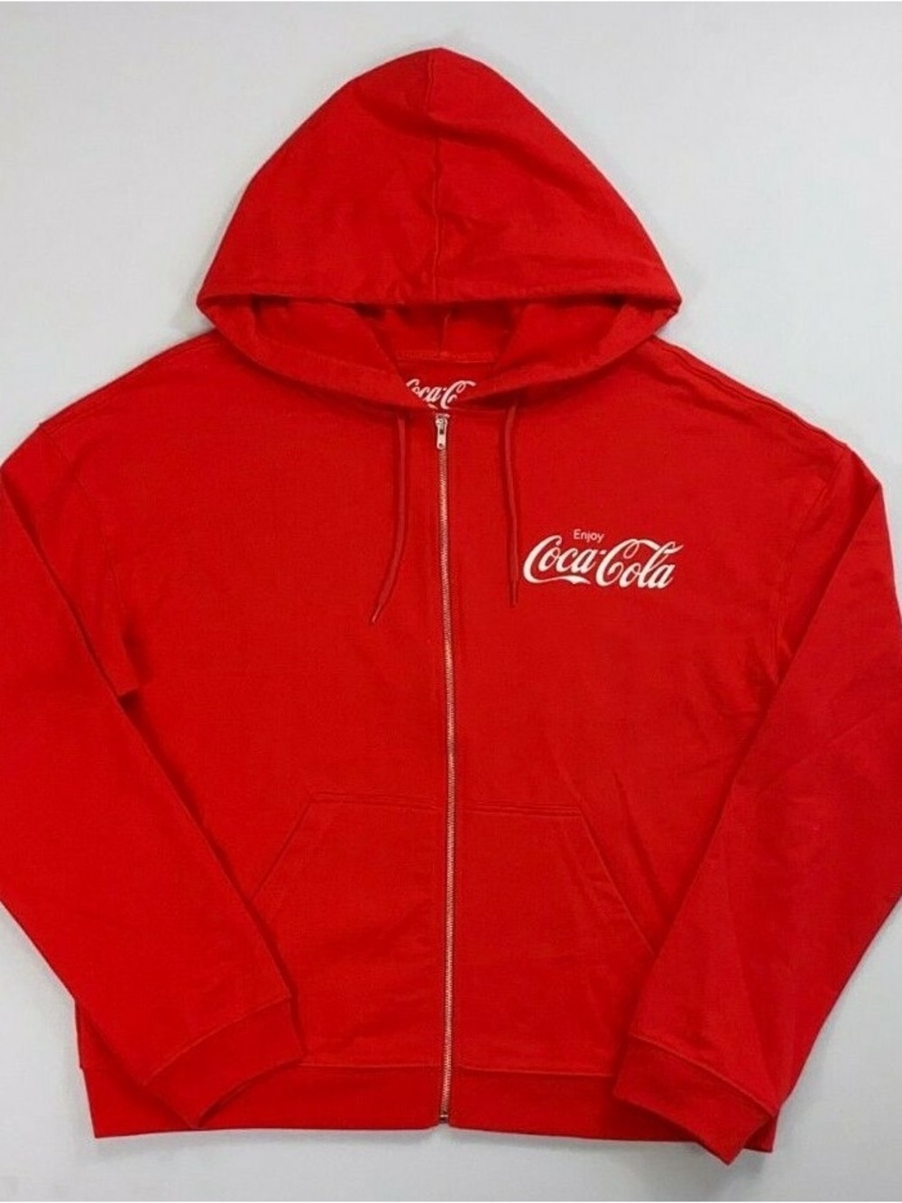 Coca-Cola Bright Red Full-Zip Crop Hoodie with White Logo